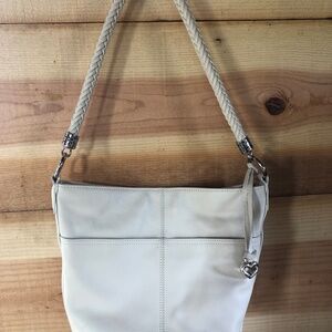 Vintage Brighton Barbados Classic Cream Leather Handbag Purse with Braided Strap